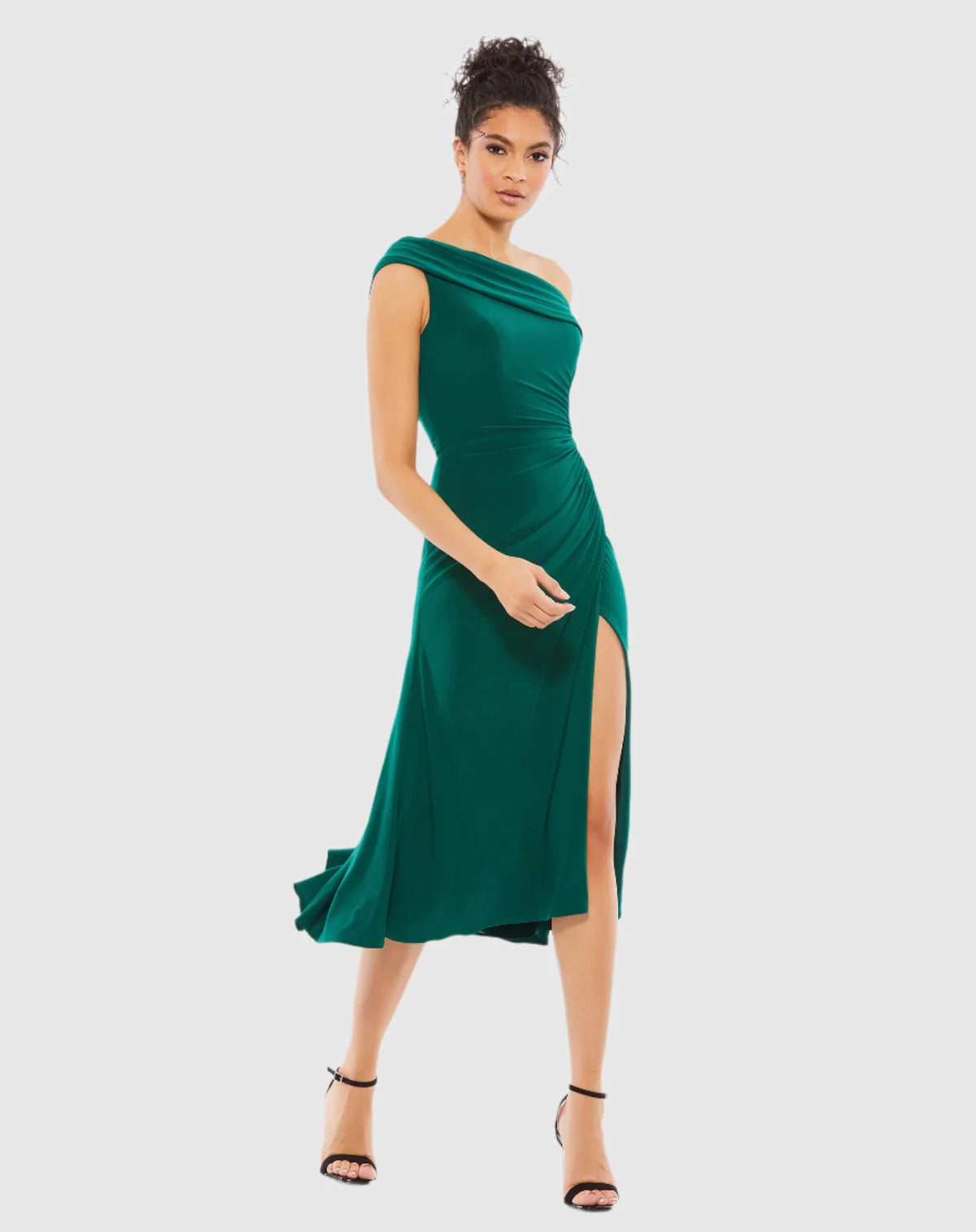 Mac Duggal Ruched Off-The-Shoulder Midi Dress #26484 Emerald Green 
