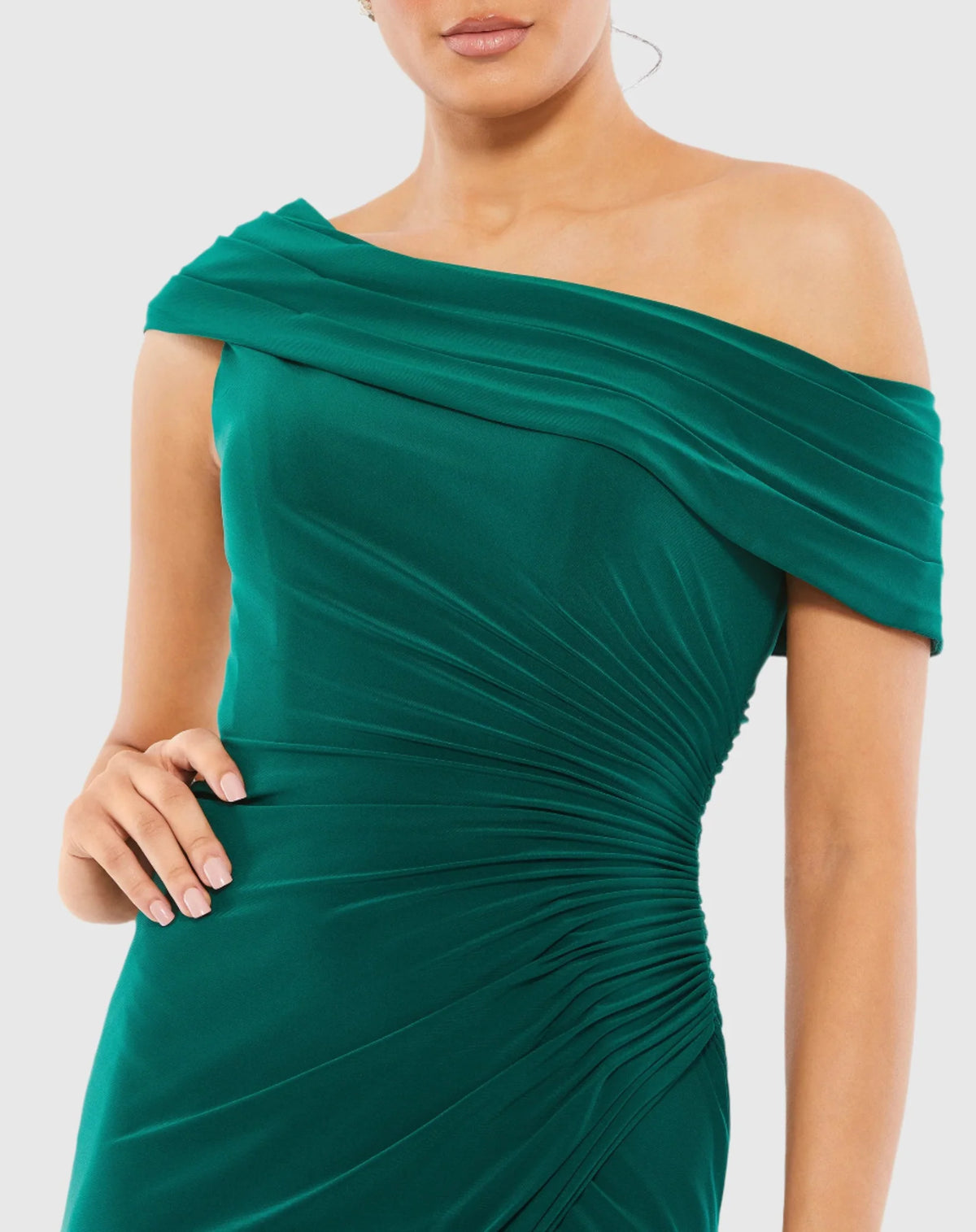 Ruched Off-The-Shoulder Midi Dress - Emerald Green