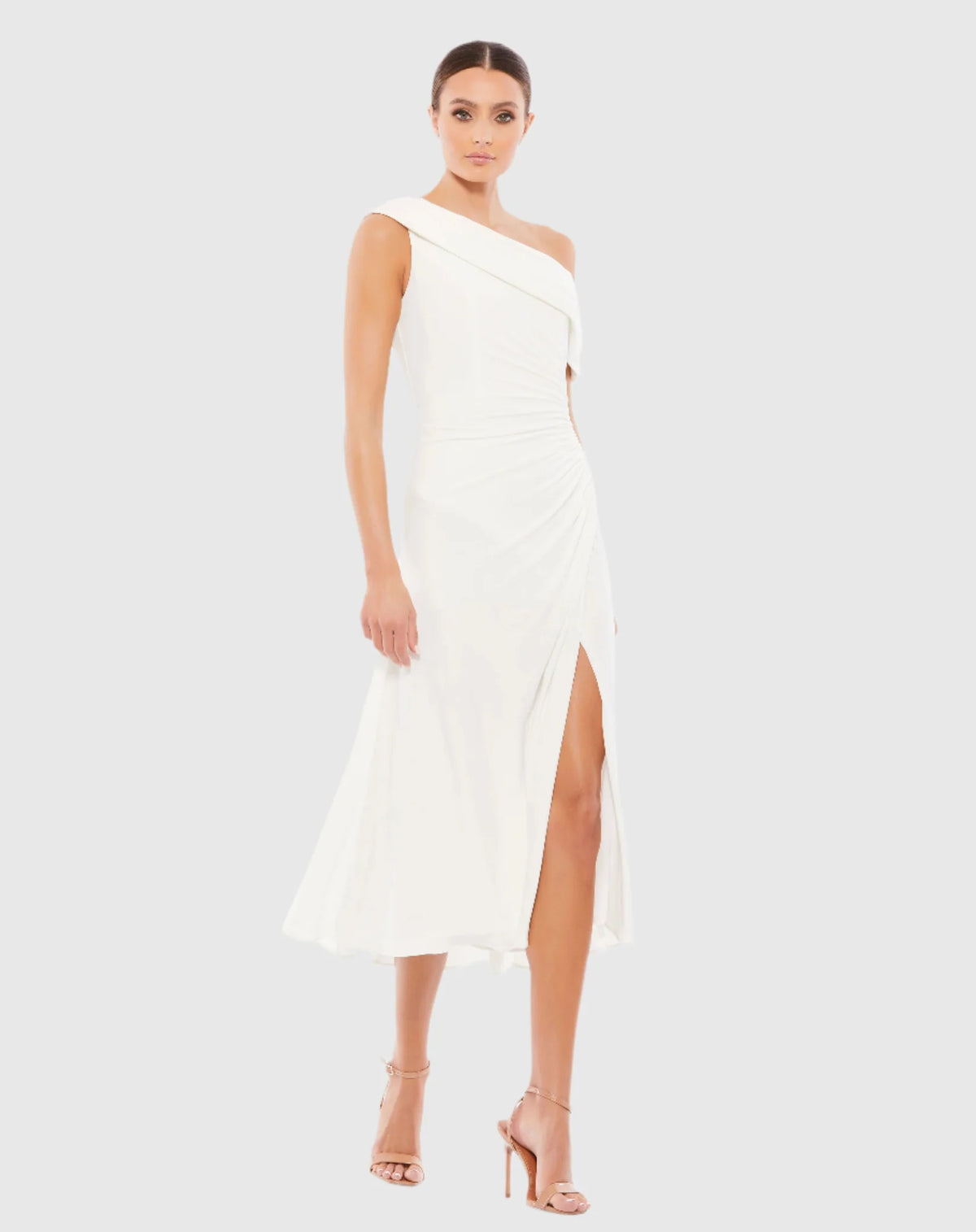 Mac Duggal Ruched Off-The-Shoulder Midi Dress #26484 White