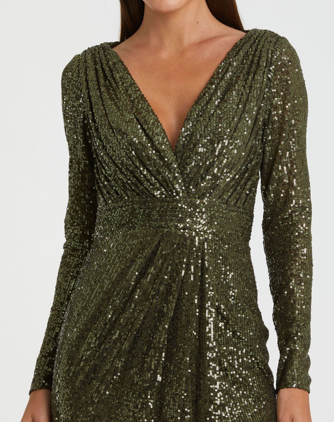 Sequin Long Sleeve Gown - Olive