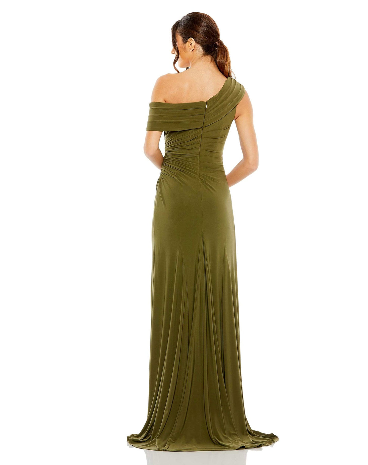 Foldover ruched jersey evening gown - Charcoal