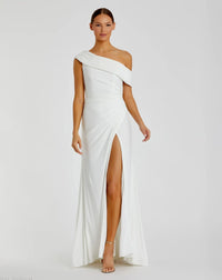 Mac Duggal 26517 White one shoulder gown - front
