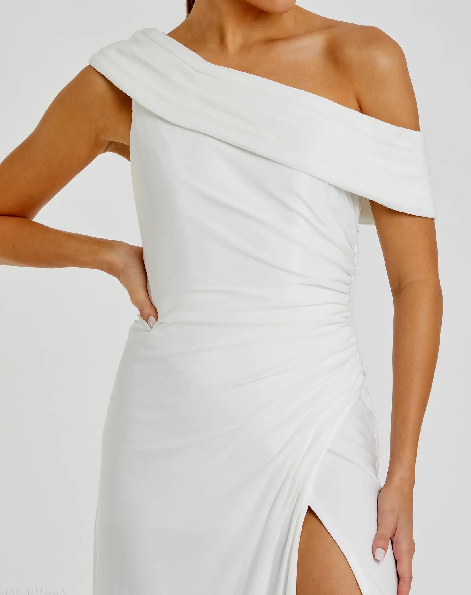 Mac Duggal 26517 White one shoulder gown - detail
