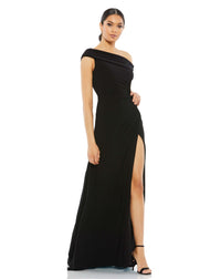 Foldover ruched jersey evening gown - Charcoal