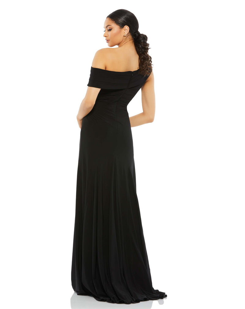 Foldover ruched jersey evening gown - Charcoal