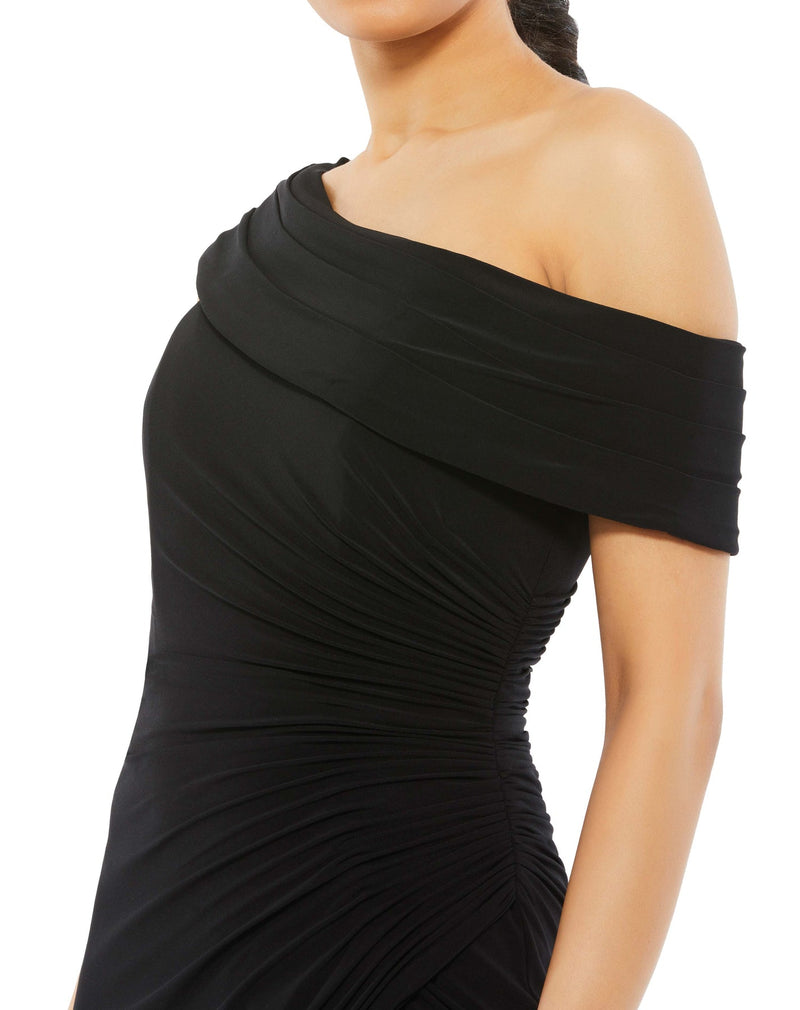Foldover ruched jersey evening gown - Charcoal