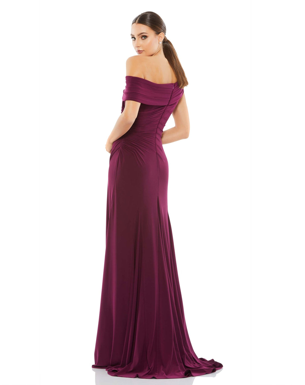 Foldover ruched jersey evening gown - Charcoal