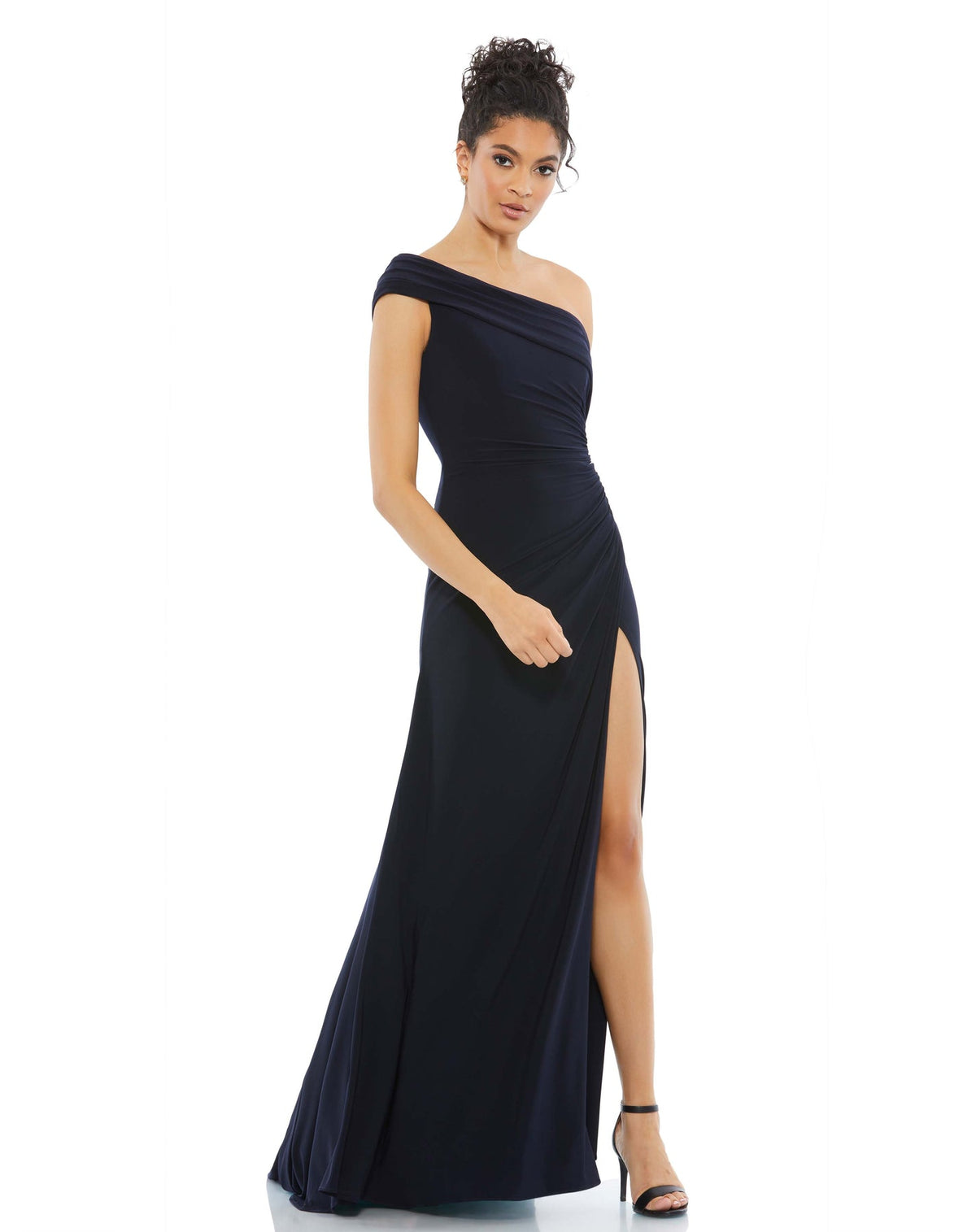 Foldover ruched jersey evening gown - Charcoal