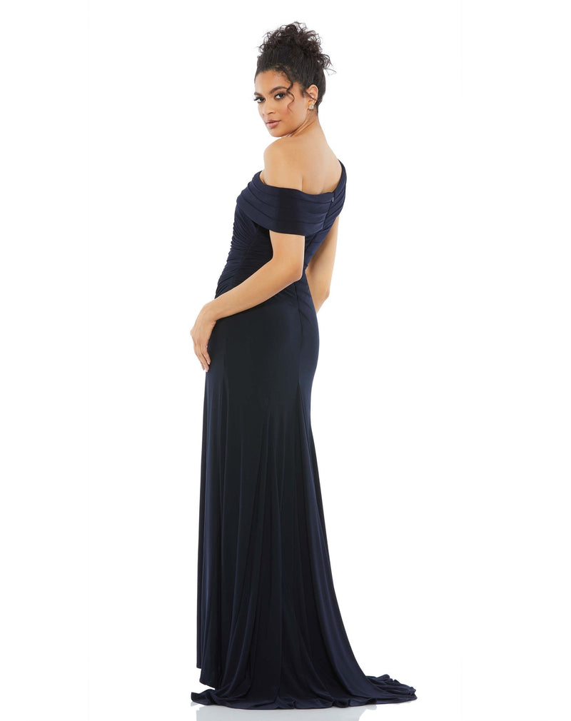 Foldover ruched jersey evening gown - Charcoal