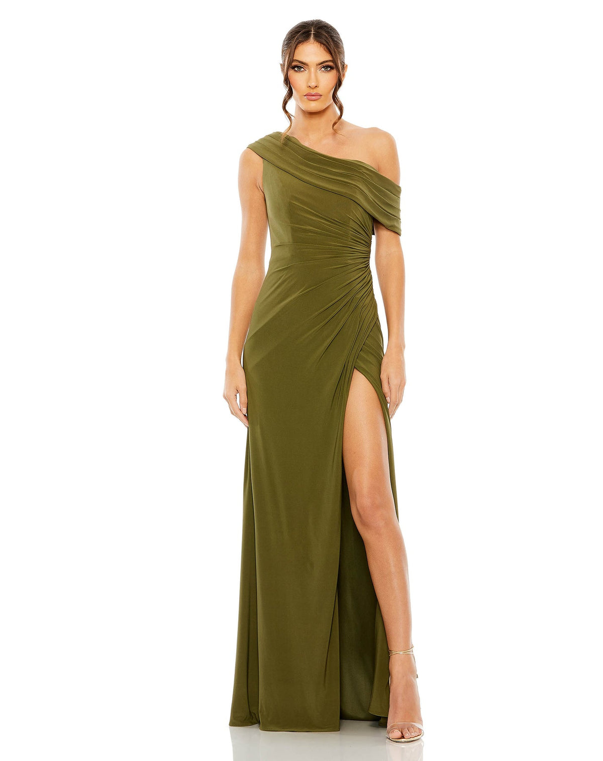 Foldover ruched jersey evening gown - Charcoal