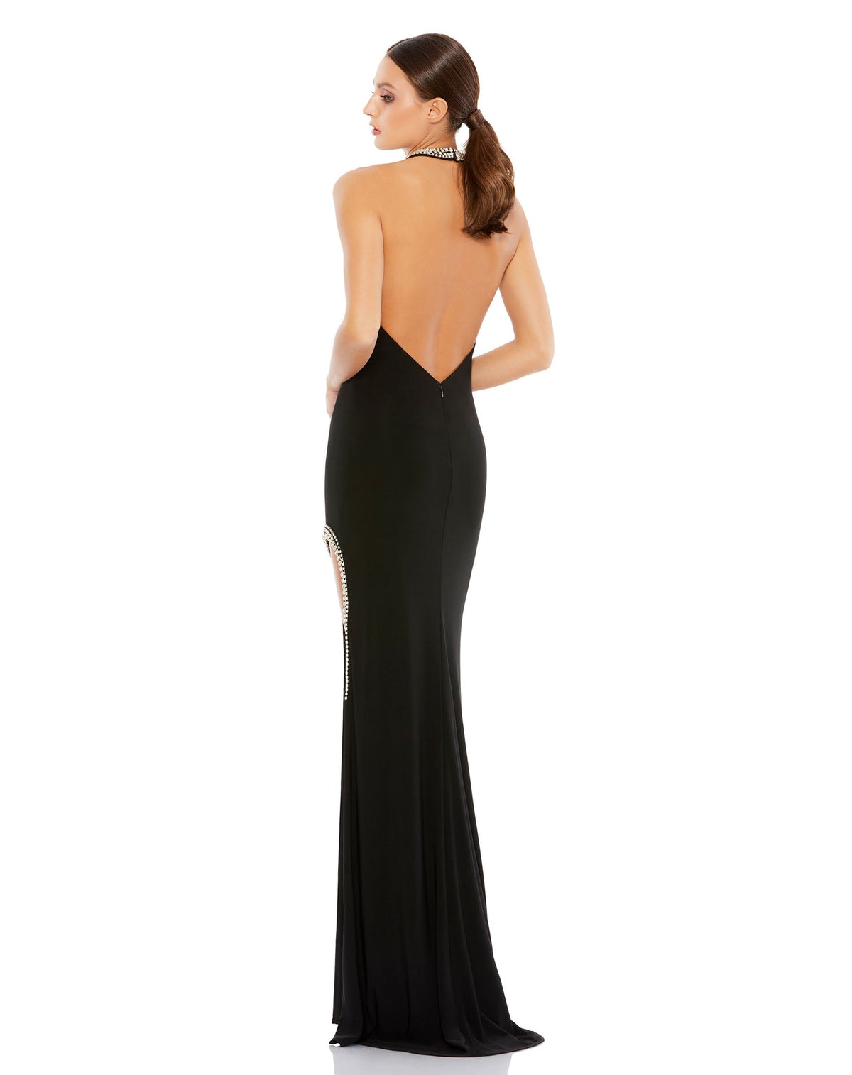 Backless Halterneck gown with rhinestone accents - Black by Mac Duggal back view