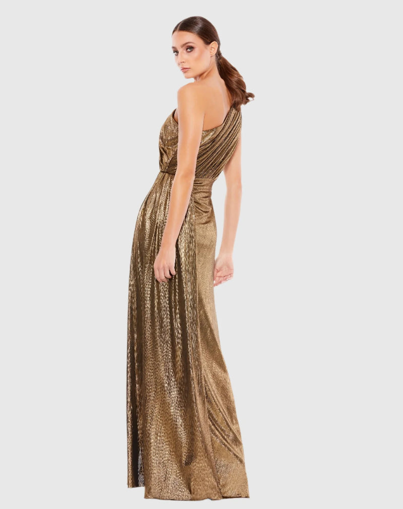 Metallic draped one shoulder Grecian dress - Antique gold Metallic draped one shoulder Grecian dress - Antique gold