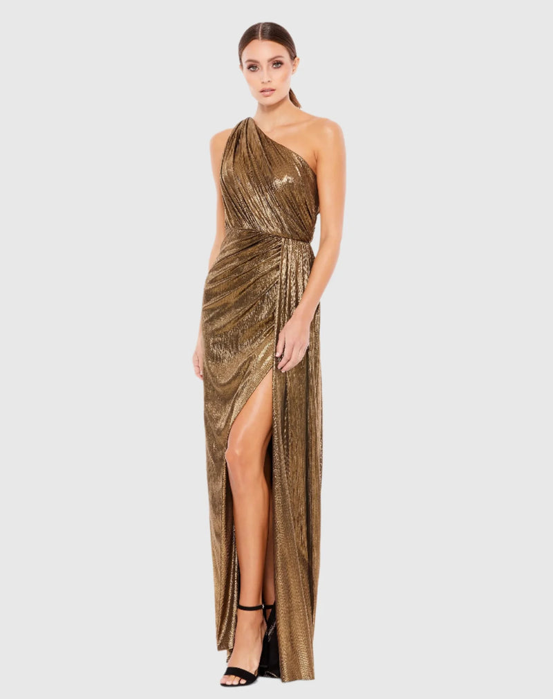 Metallic draped one shoulder Grecian dress - Antique gold Metallic draped one shoulder Grecian dress - Antique gold