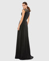 Beaded Cap Sleeve V Neck A Line Gown - Blue