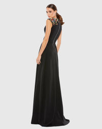 Beaded Cap Sleeve V Neck A Line Gown - Blue