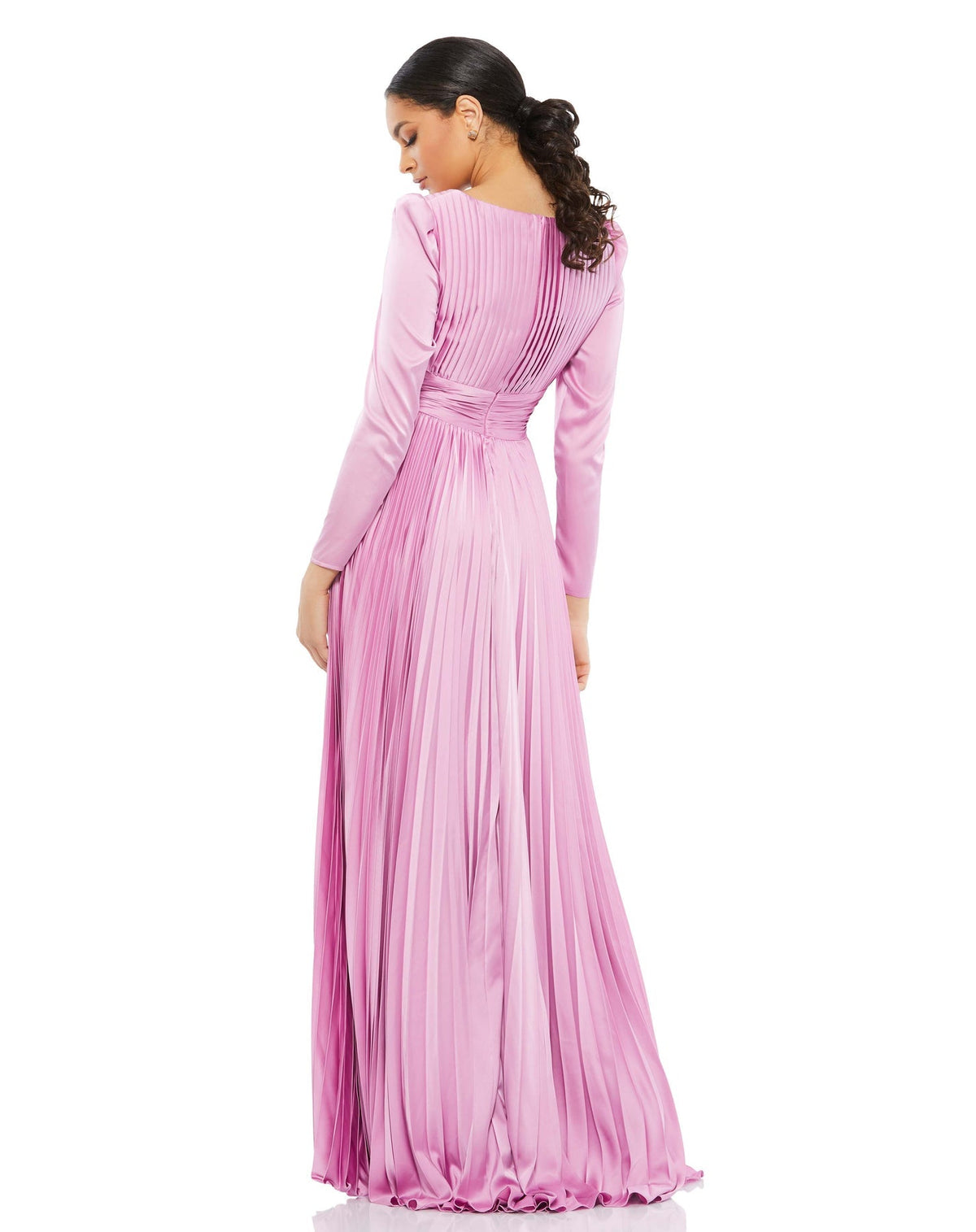 Mac Duggal, PLEATED LONG SLEEVE V-NECK GOWN modest gown, Style #26542  back view