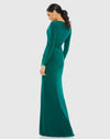 V-Neck Long Sleeve High Slit Gown - Emerald