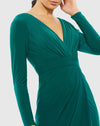 V-Neck Long Sleeve High Slit Gown - Emerald