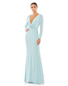 Long sleeve ruched jersey V-neck gown - Emerald