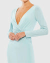 Long sleeve ruched jersey V-neck gown - Midnight