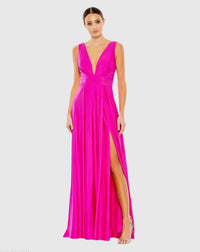 Mac Duggal Hot Pink Jersey Plunge Neck Evening Gown #26578