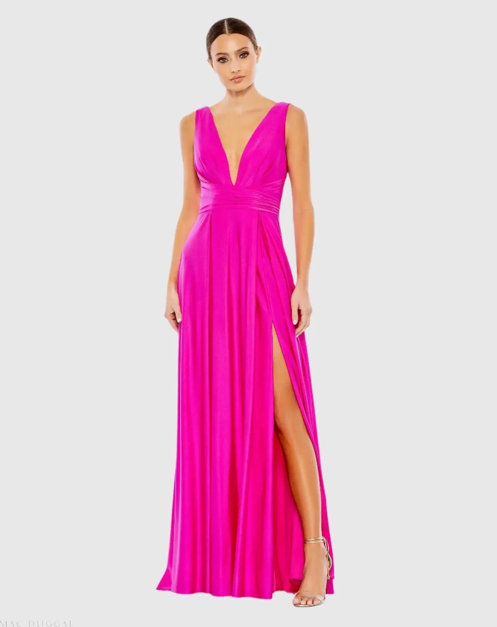Mac Duggal Hot Pink Jersey Plunge Neck Evening Gown #26578