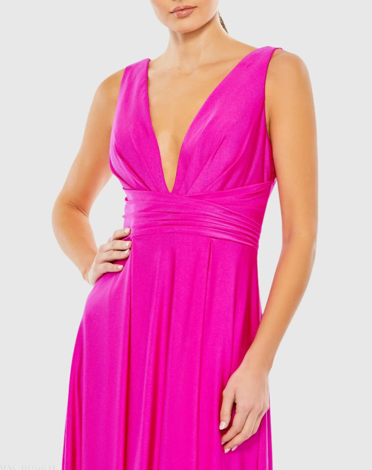 Mac Duggal Hot Pink Jersey Plunge Neck Evening Gown #26578