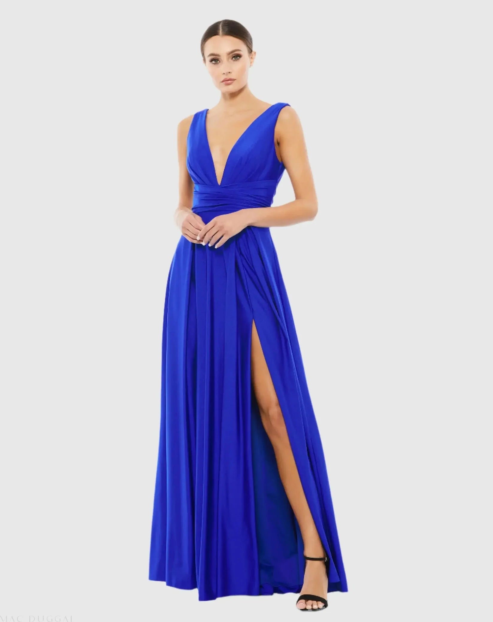 Mac Duggal Royal Blue Jersey Plunge Neck Evening Gown #26578