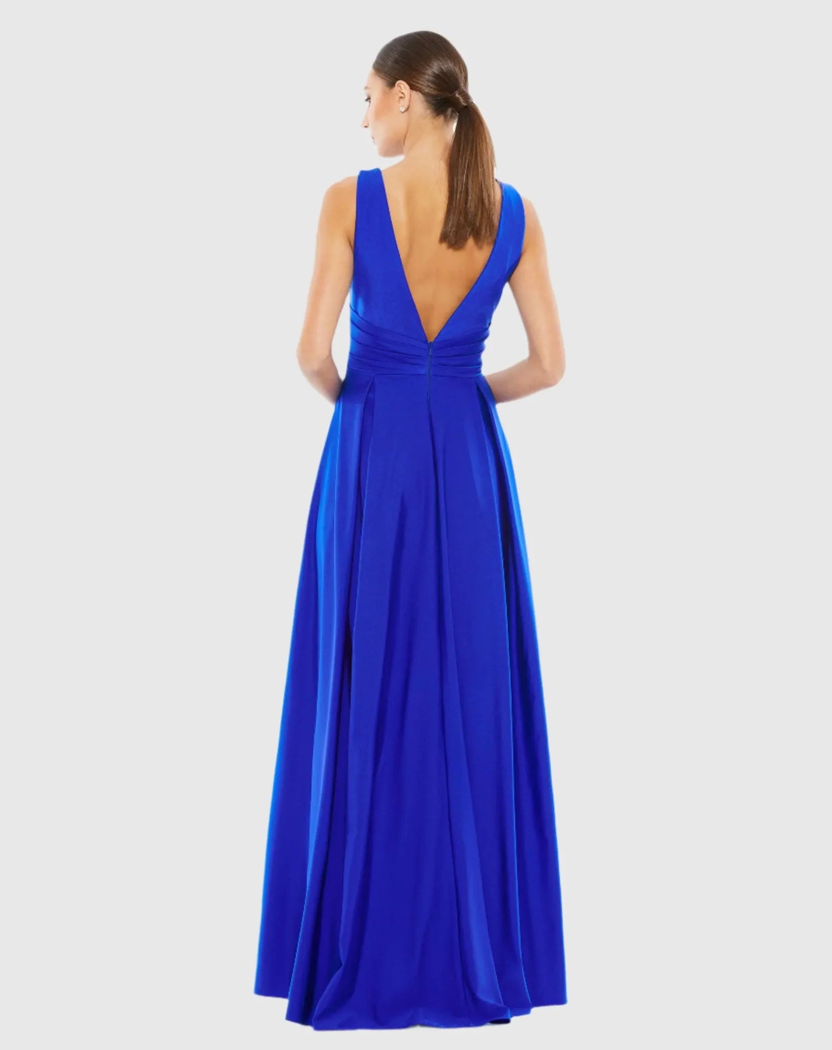 Mac Duggal Royal Blue Jersey Plunge Neck Evening Gown #26578