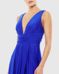Mac Duggal Royal Blue Jersey Plunge Neck Evening Gown #26578