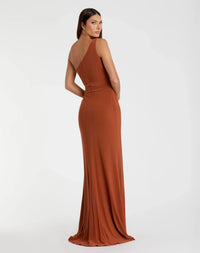 Jersey one shoulder belted trumpet gown - Brick