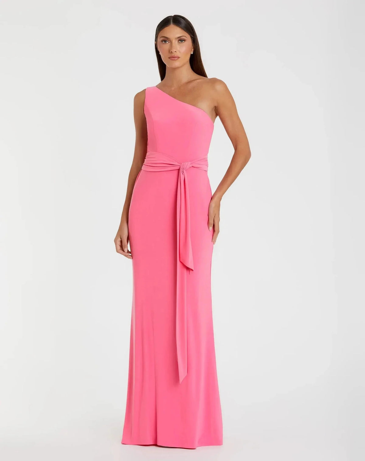 Jersey one shoulder belted trumpet gown - Candy pink