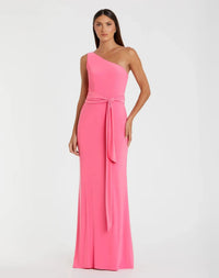 Jersey one shoulder belted trumpet gown - Candy pink
