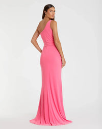 Jersey one shoulder belted trumpet gown - Candy pink