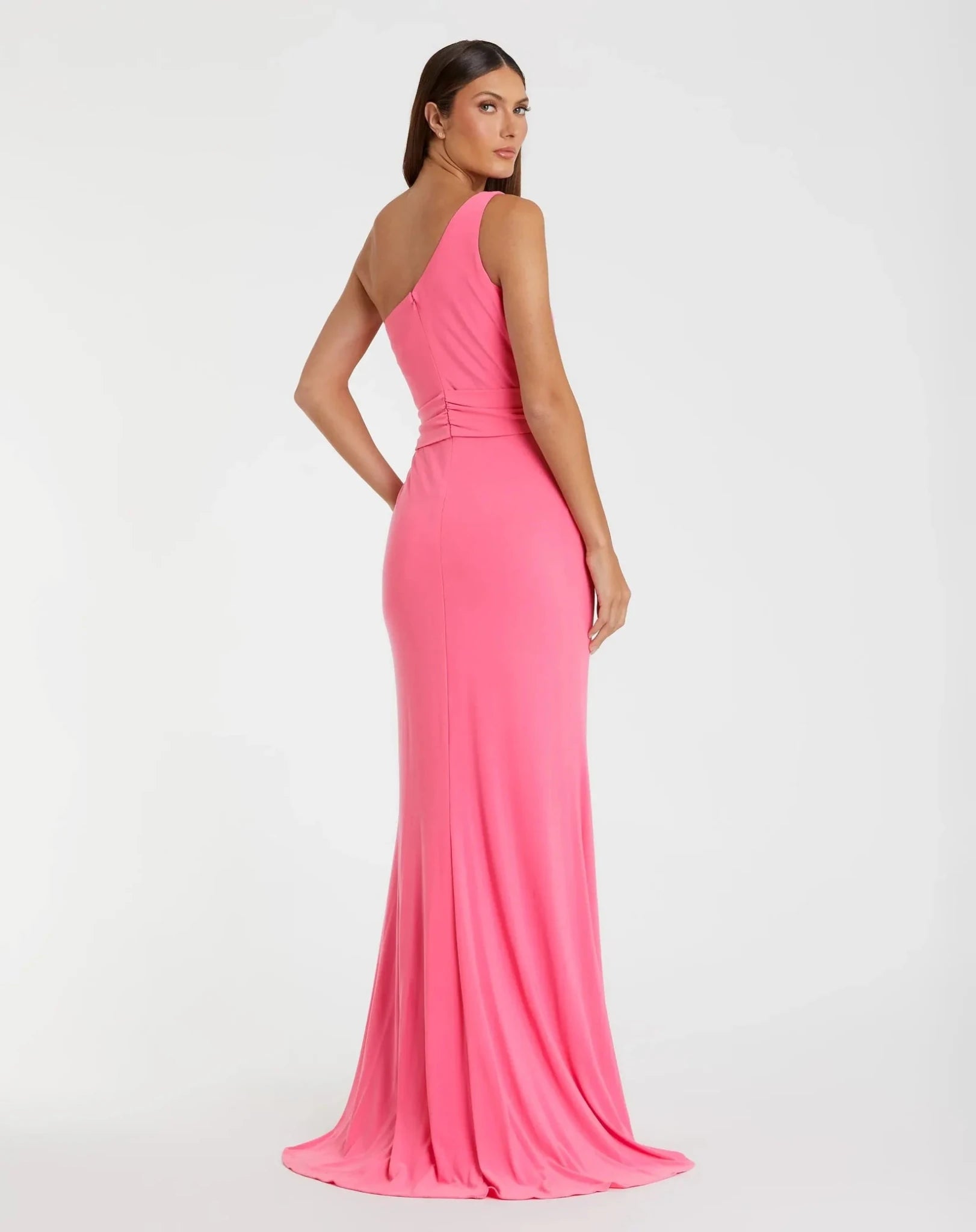 Jersey one shoulder belted trumpet gown - Candy pink