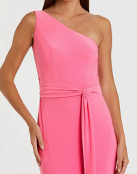 Jersey one shoulder belted trumpet gown - Candy pink