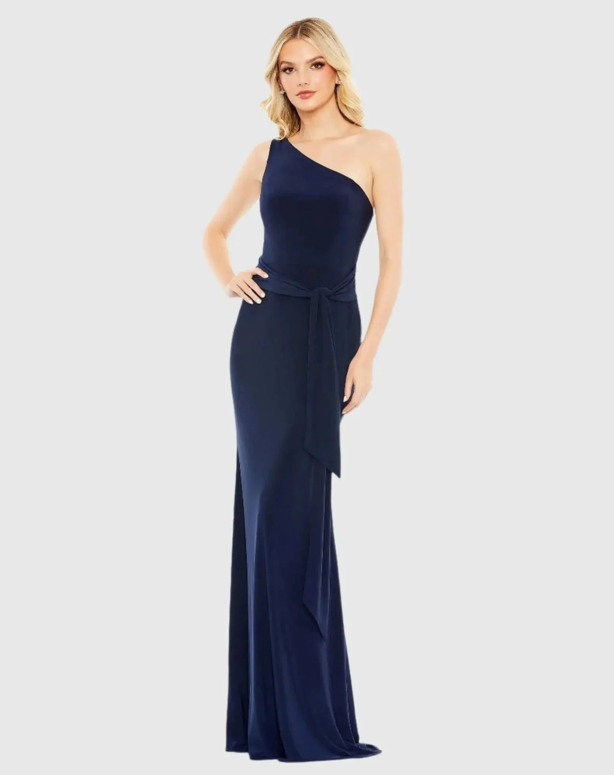 Jersey one shoulder belted trumpet gown - Navy