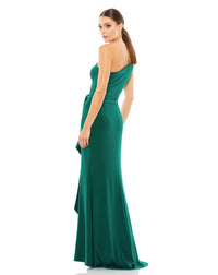 Mac Duggal Style #26581 Jersey one shoulder belted trumpet gown - emerald back