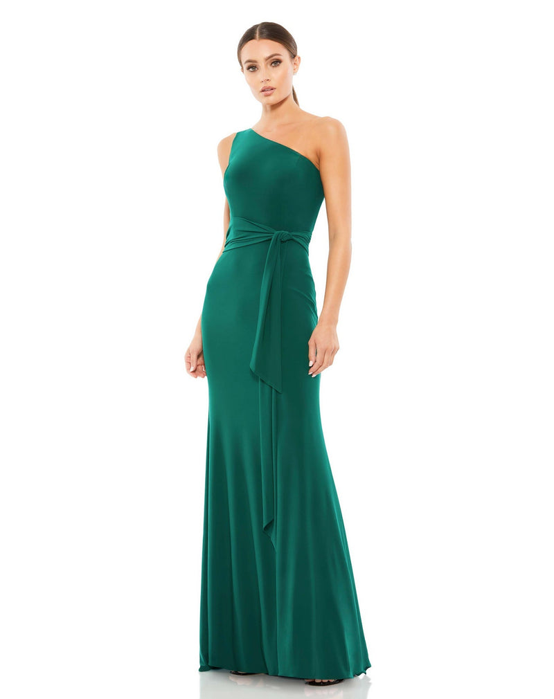 Mac Duggal Style #26581 Jersey one shoulder belted trumpet gown - emerald