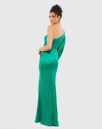 Mac Duggal 26588 Emerald satin puff sleeve gown - Back view