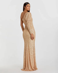 Mac Duggal Rose Gold Sequined One Shoulder Trumpet Gown #26591