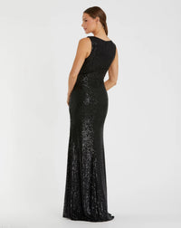 Mac Duggal 26598 Black V neck sequin wrap waist gown - back