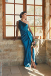 One Shoulder Satin Gown - Ocean Blue