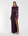Mac Duggal Long Sleeve Satin Structured Bow Draped Column Gown Magenta #26676