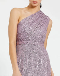Mac Duggal 26694 Lilac sequined ruched one shoulder gown - detail