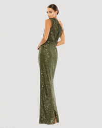Mac Duggal 26694 Olive sequined ruched one shoulder gown - back