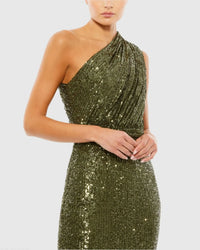 Mac Duggal 26694 Olive sequined ruched one shoulder gown - detail