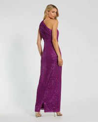 Mac Duggal 26694 Purple sequined ruched one shoulder gown - back