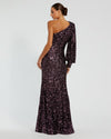 Sequined One Shoulder Bishop Sleeve Trumpet Gown - Rose Pink