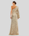 Sequined One Shoulder Bishop Sleeve Trumpet Gown - Rose Pink
